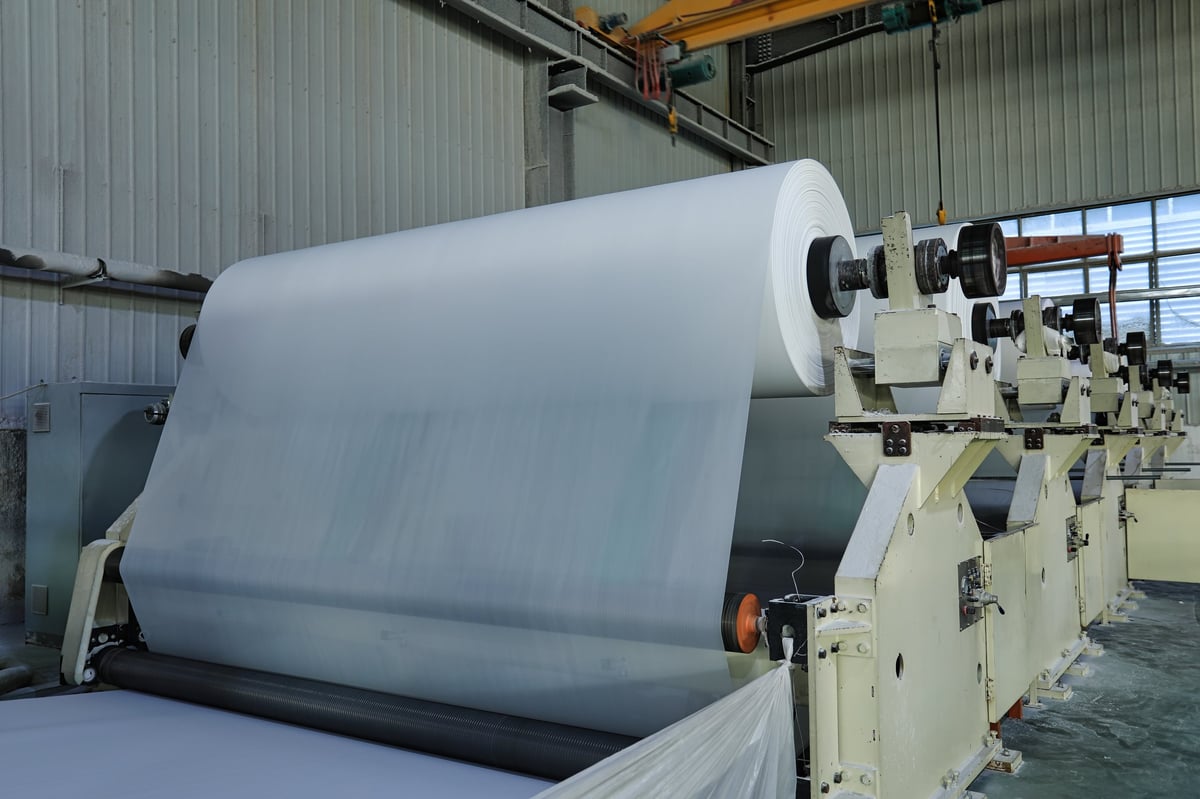 Workshop of sanitary paper processing plant with paper converting machinery