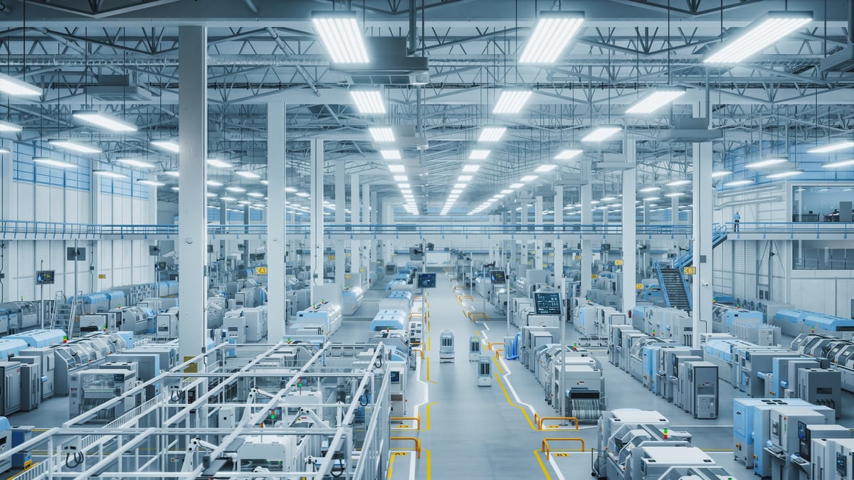 Modern Manufacturing Plant with Advanced Robotic Arms