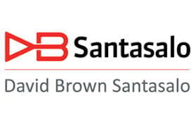 Santasalo logo with red play button symbol and David Brown Santasalo text