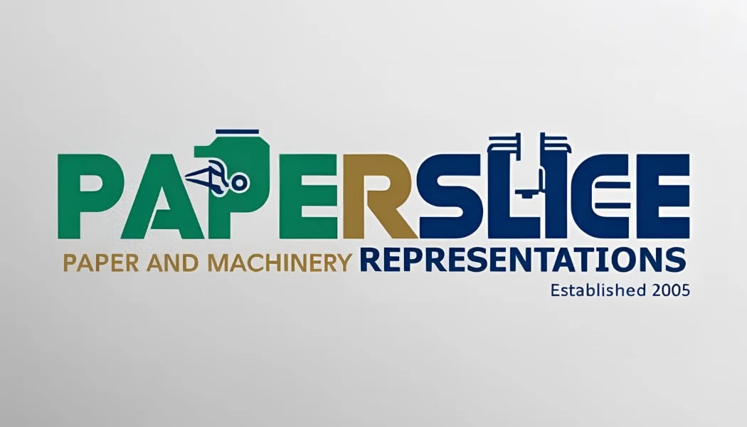 Paperslee Paper and Machinery Representations logo with green and dark blue text, established 2005